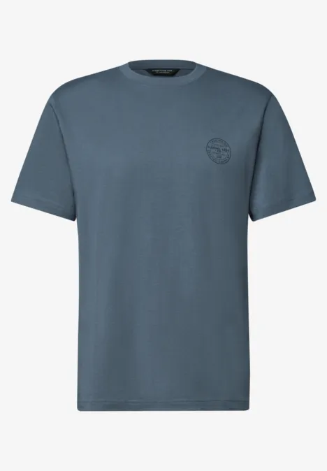 Shirt met ronde hals en opdruk op de borst vintage blue Een effen blauwgrijs T-shirt met korte mouwen en ronde hals, met een subtiel logo op de borst.