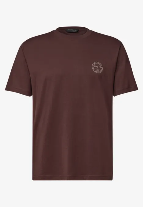 Shirt met ronde hals en opdruk op de borst maroon brown Bruin T-shirt met klein rond logo op de linkerborst, eenvoudig ontwerp.