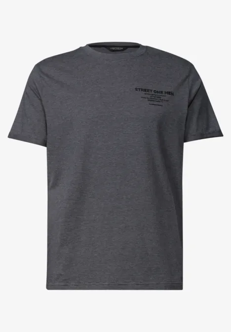 Shirt met ronde hals en opdruk op de borst dark ink blue Donkergrijs T-shirt met kleine tekstprint op de linkerborst.