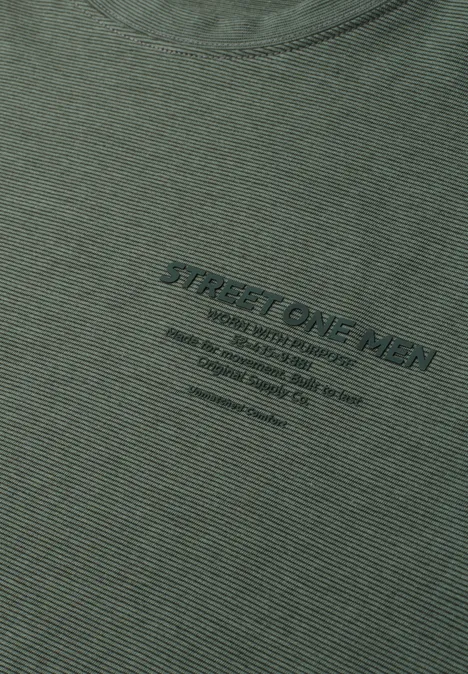 Shirt met ronde hals en opdruk op de borst willow green Olivengroen heren-T-shirt met subtiele zwarte 'STREET ONE MEN'-opdruk op de borst.