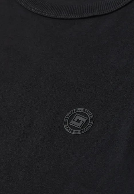 Langarm Shirt mit Rundhals in Unifarbe basic black Schwarzes T-Shirt mit rundem, dezentem Logo auf der Brust.