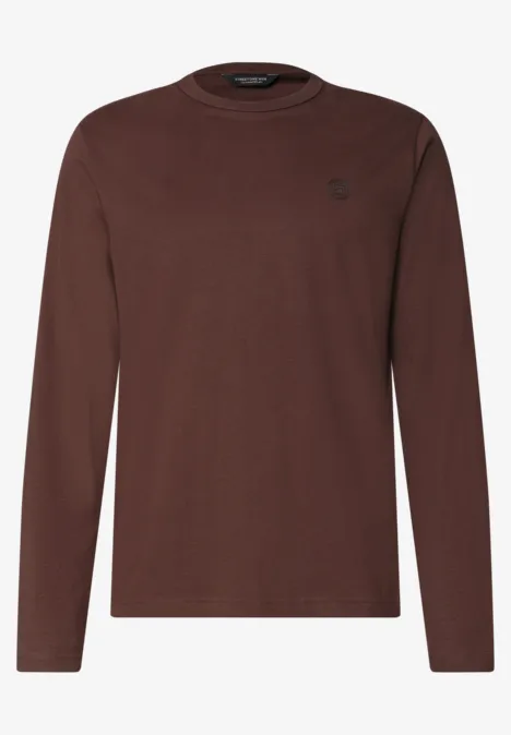 Effen shirt met lange mouwen en ronde hals maroon brown Een eenvoudig bruin shirt met lange mouwen van katoenmix.
