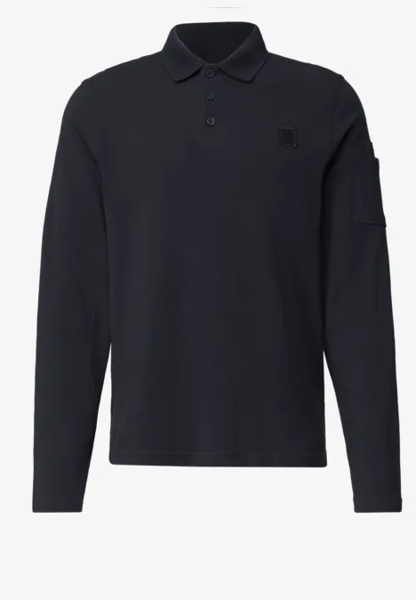 Langarm Poloshirt mit Taschendetail dark ink blue Schwarzes Langarm-Polo mit klassischem Kragen und kleiner Ärmeltasche.