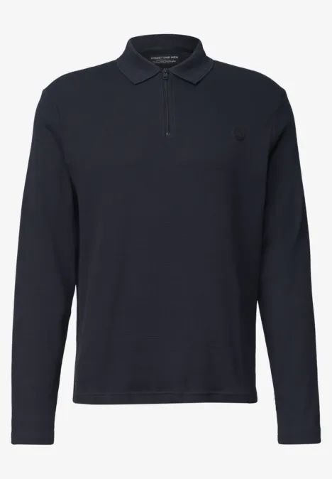 Langarm Poloshirt mit Zipperdetail dark ink blue Dunkelblaues Langarm-Poloshirt mit Knopfleiste und klassischem Kragen.