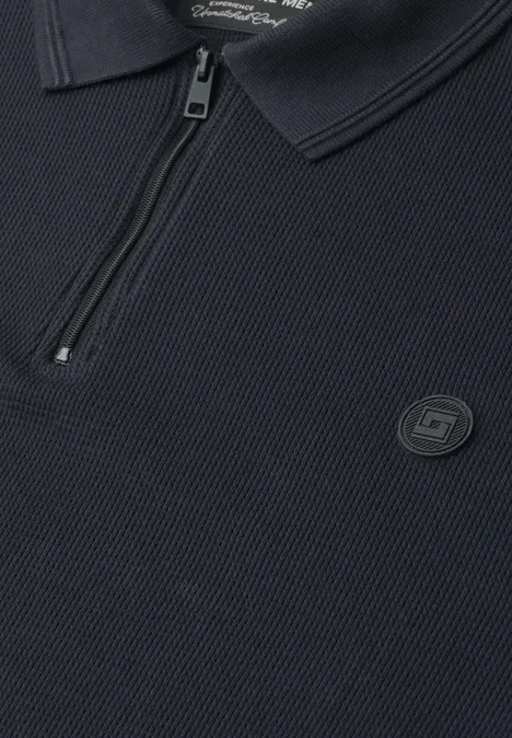 Langarm Poloshirt mit Zipperdetail dark ink blue Dunkles Strick-Polo mit Halb-Zip, klassischem Kragen und dezentem Logo auf der Brust