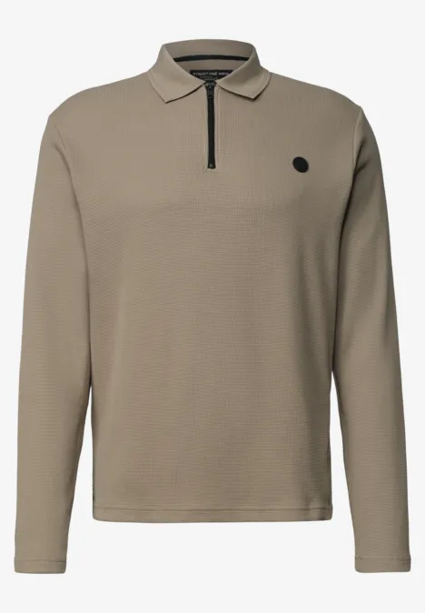 Poloshirt met lange mouwen en ritsdetail antique beige Heren langarm polo in kaki, met ritssluiting bij de kraag en klein zwart logoplaatje