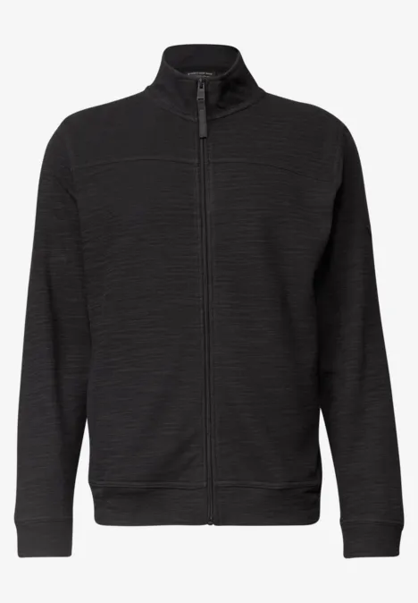 Langarm Jacke mit Stehkragen basic black Schwarze Vollreißverschluss-Jacke mit Stehkragen und geradlinigem Schnitt.