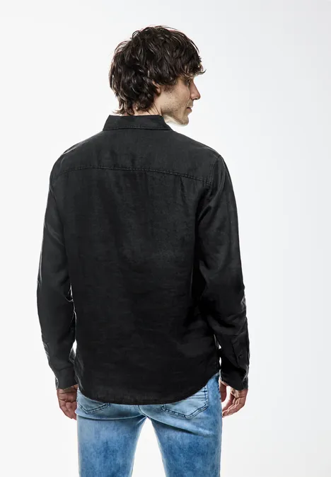 Button Down Leinenhemd Black