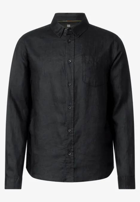 Button Down Leinenhemd Black