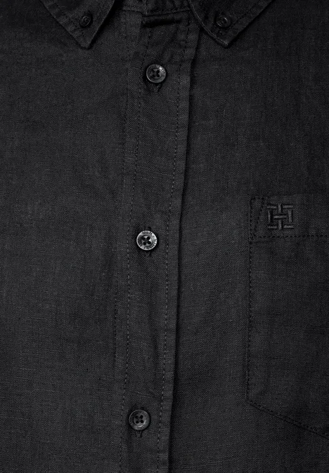Button Down Leinenhemd Black