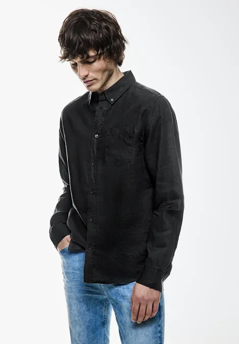 Button Down Leinenhemd Black