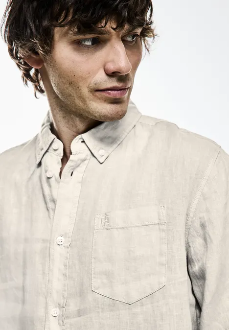 Button-down linnen overhemd beach stone