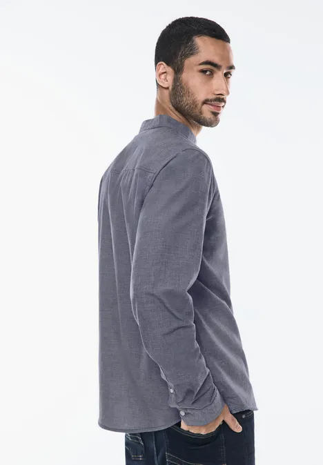 Overhemd met structuur en opstaande kraag deep blue chambray