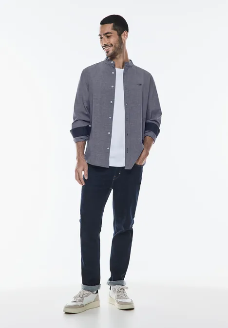 Overhemd met structuur en opstaande kraag deep blue chambray