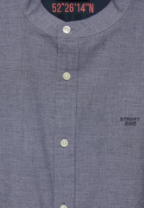 Overhemd met structuur en opstaande kraag deep blue chambray