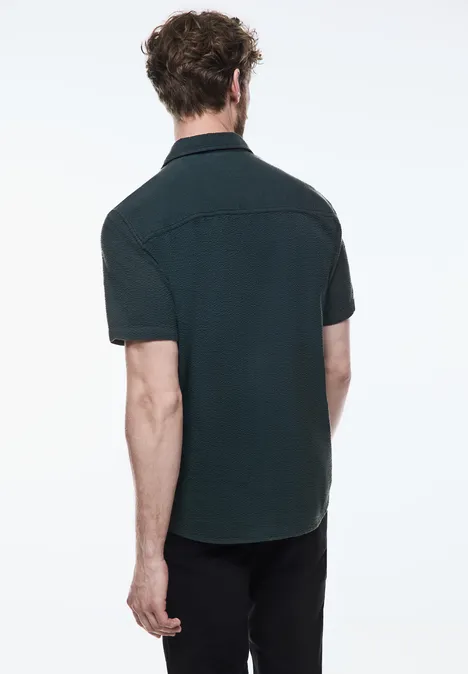 Seersucker Kurzarmhemd dark urban green