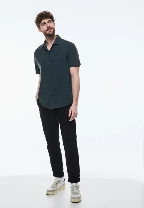Seersucker Kurzarmhemd dark urban green