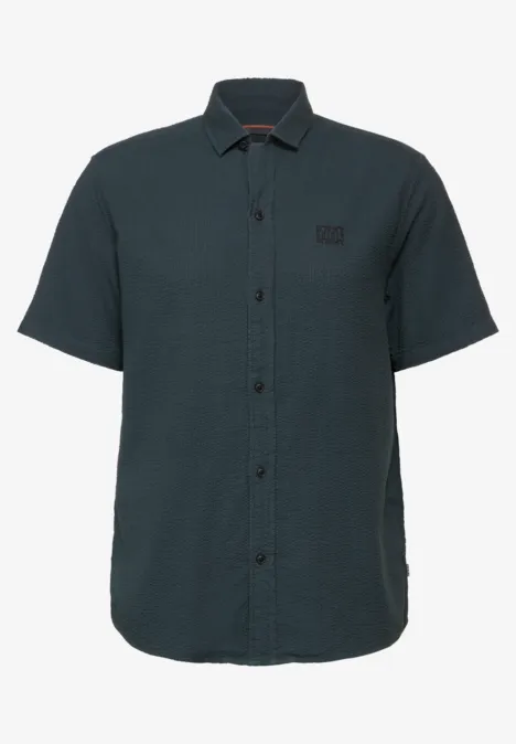 Seersucker Kurzarmhemd dark urban green