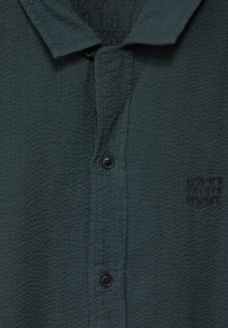 Seersucker Kurzarmhemd dark urban green