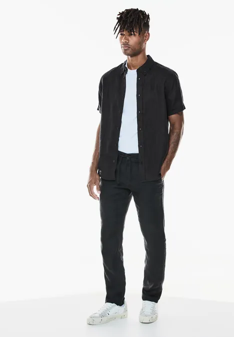 Linnen garment dye overhemd Black
