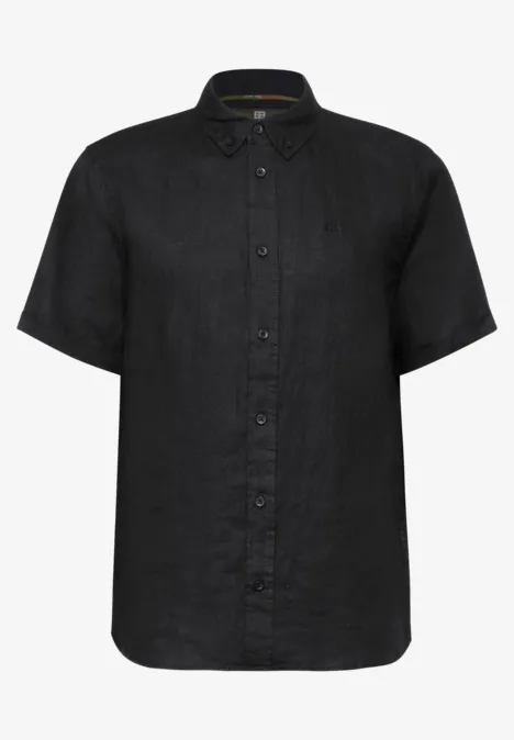 Linnen garment dye overhemd Black