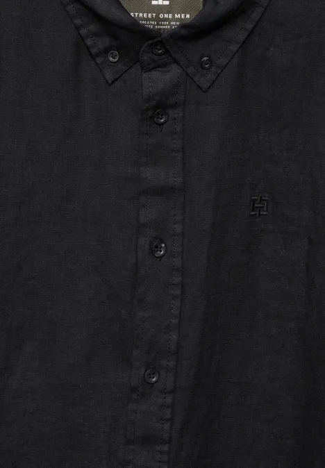 Linnen garment dye overhemd Black