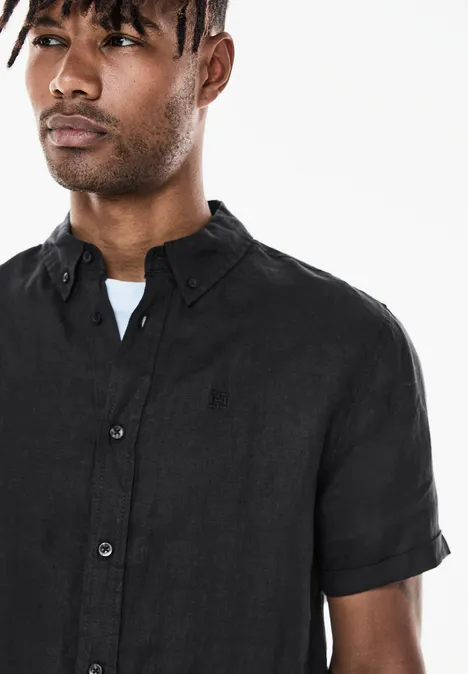 Linnen garment dye overhemd Black