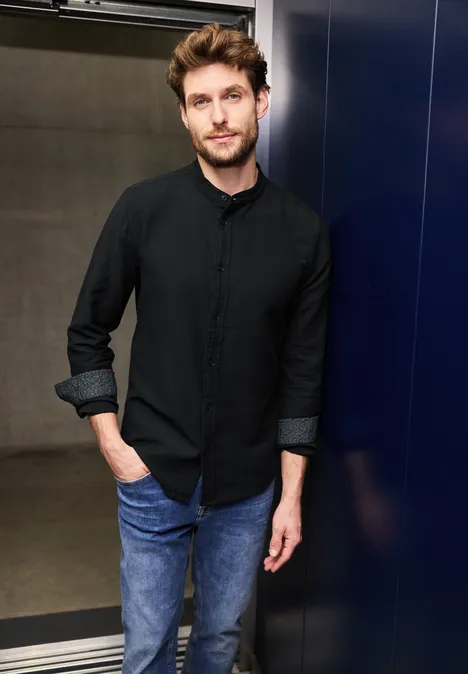 Strukturhemd im Slim Fit Black