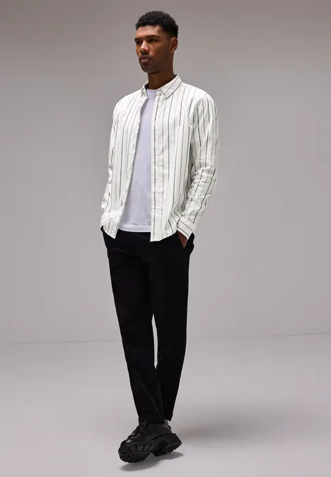 Gestreept Oxford overhemd pearl white