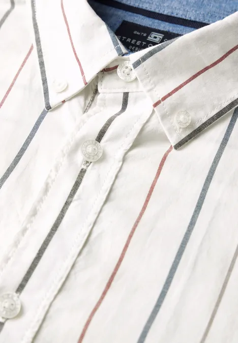 Gestreept Oxford overhemd pearl white