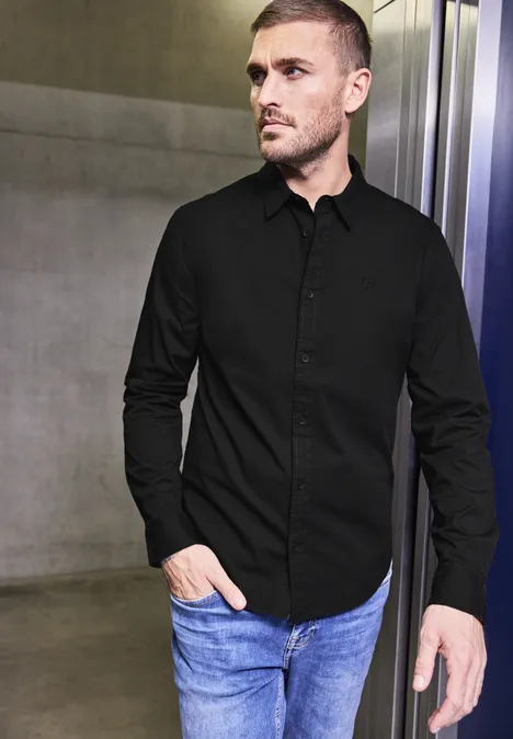 Popeline Stretch Hemd Black
