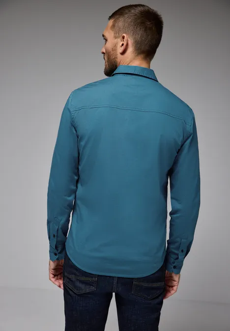 Popeline stretch overhemd digital blue