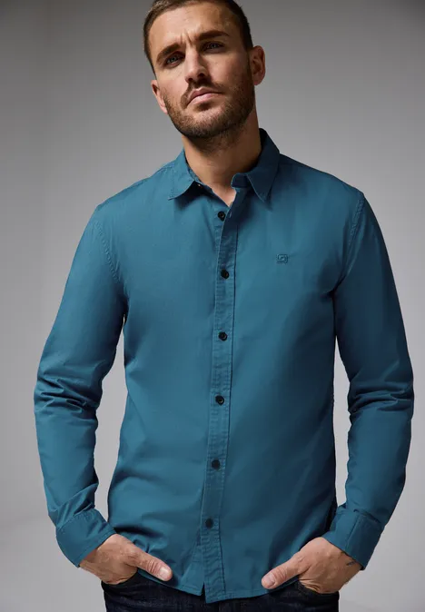 Popeline stretch overhemd digital blue