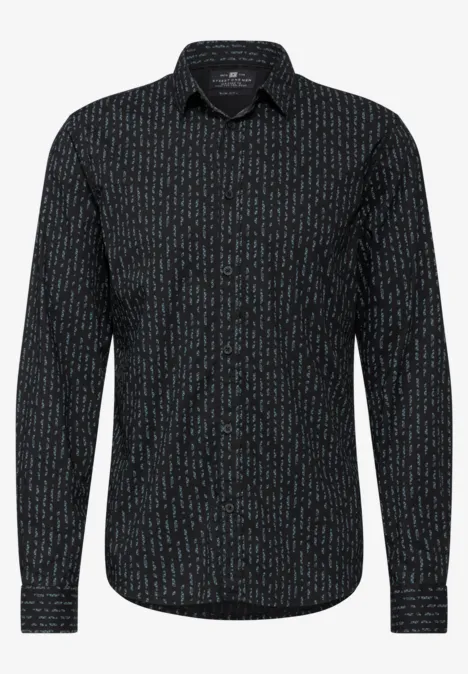 Bedrucktes Popeline Hemd Black