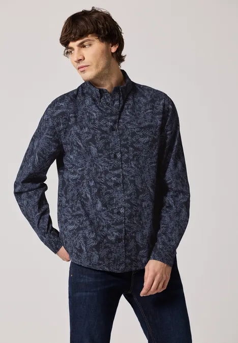 Bedrukt overhemd night blue