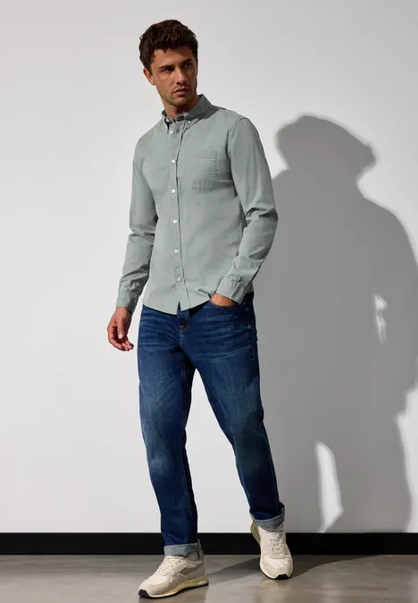 Slim fit overhemd in popeline silver green