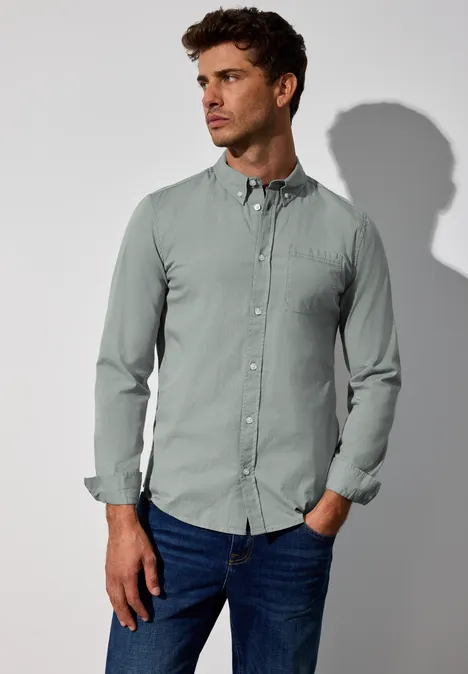 Slim fit overhemd in popeline silver green