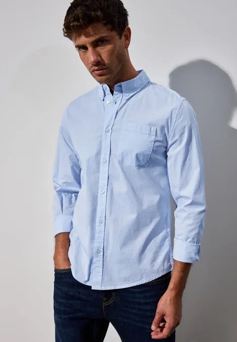 Slim fit overhemd in popeline soft blue