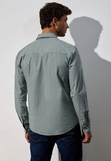 Gestreept slim fit overhemd silver green
