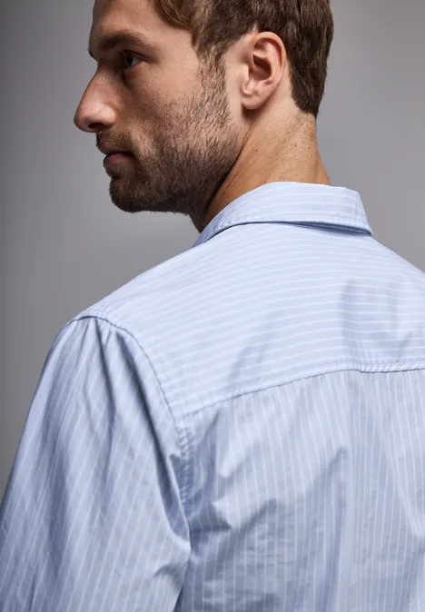 Gestreept slim fit overhemd soft blue