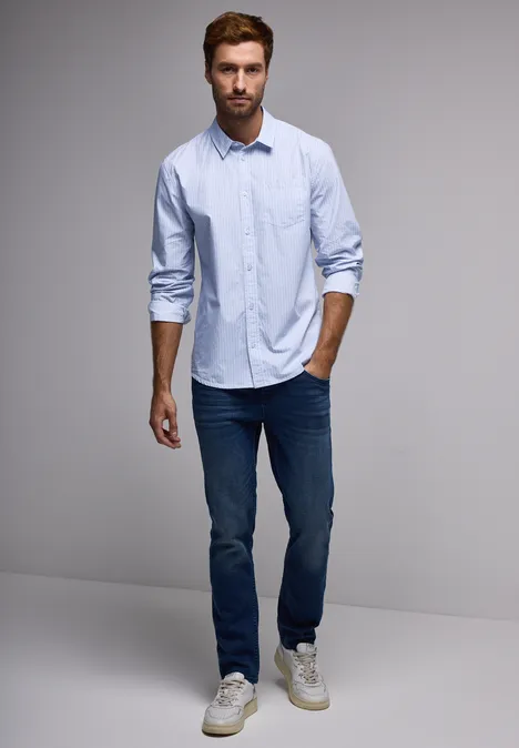 Gestreept slim fit overhemd soft blue