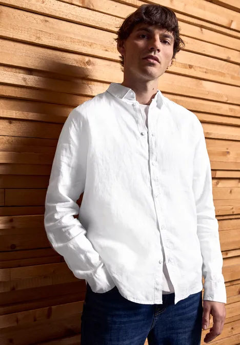 Linnen shirt met lange mouwen White