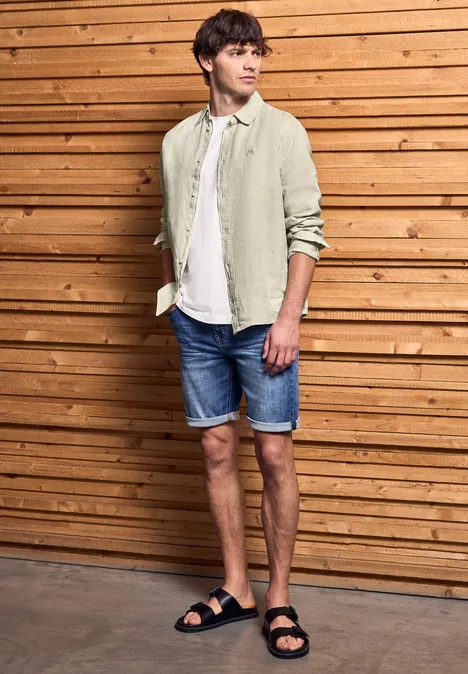 Linnen shirt met lange mouwen beach stone