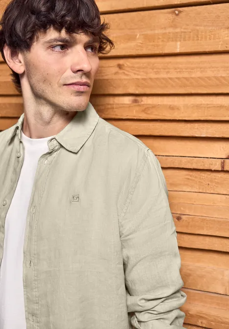 Linnen shirt met lange mouwen beach stone