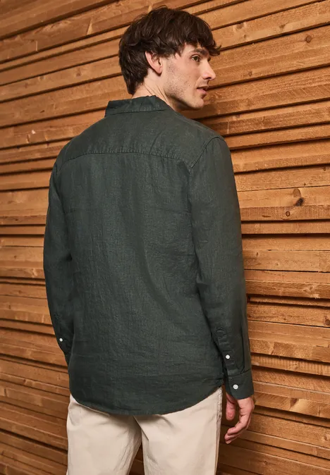 Linnen shirt met lange mouwen pine green
