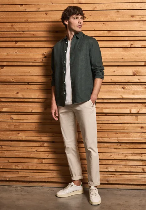 Linnen shirt met lange mouwen pine green