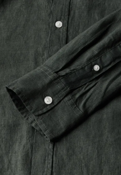 Linnen shirt met lange mouwen pine green
