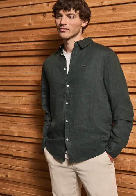 Linnen shirt met lange mouwen pine green