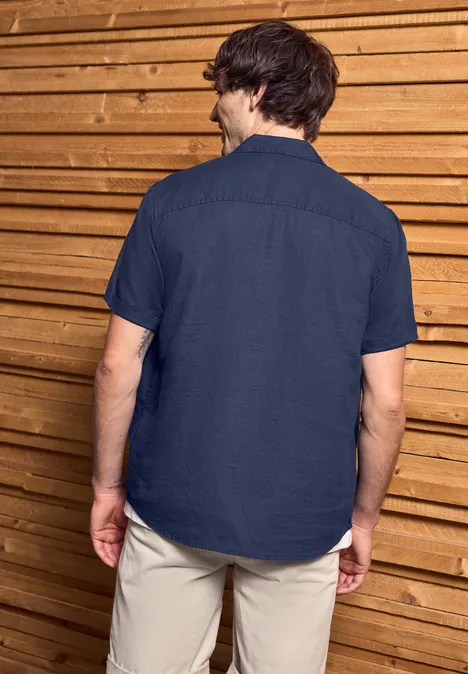 Linnen overhemd met korte mouwen dark blue