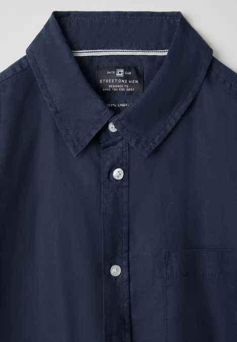 Linnen overhemd met korte mouwen dark blue